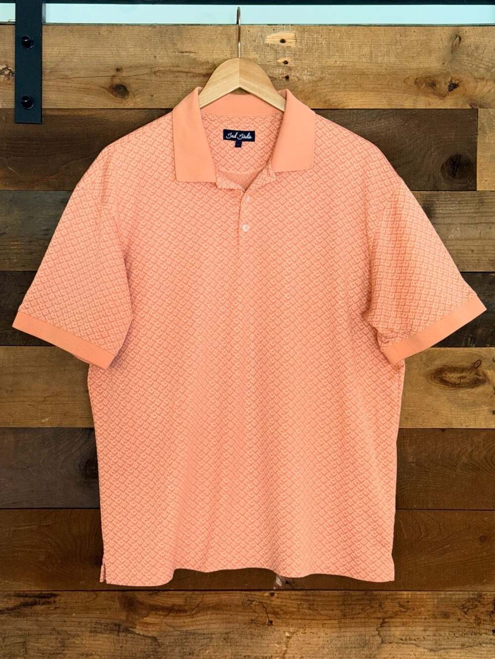 Bad Birdie Peach Geometric Print Pima Cotton Golf Polo Shirt